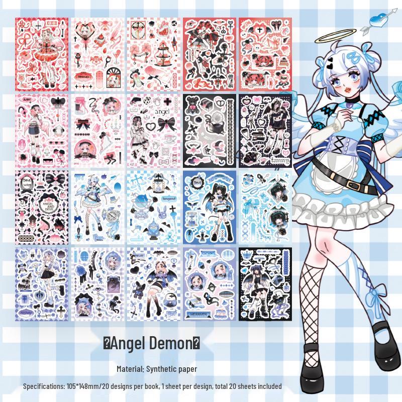 Zao Mo Y2K Dark Night Rose Sticker Book: Cartoon Characters & DIY Journal Stickers (20 Sheets)