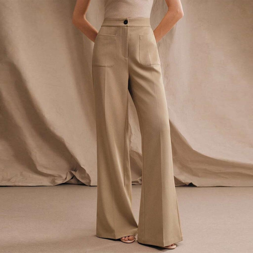 High Waist Wide Leg Pants for Women Casual Loose Fit Trousers with Front Pockets Office Style