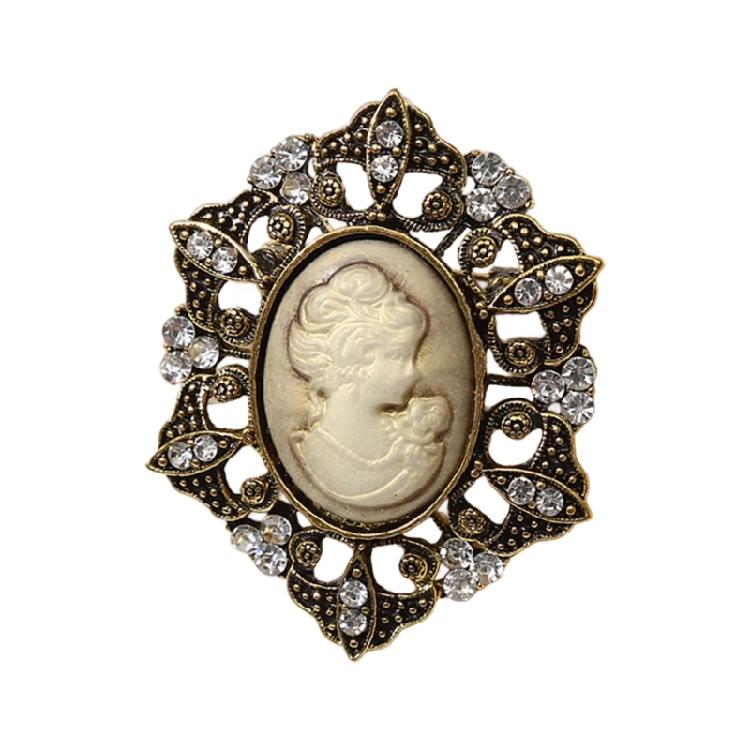 Classical Cameo Portrait Brooch Retro Filigree Design With Sturdy Alloy Women's Clothing Accessory For Gift Giving