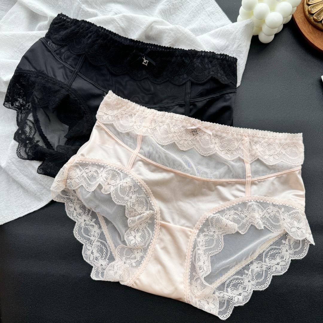 

Ladies Spring and Summer Lace Mesh Satin Wrap Hip Waist Triangle Briefs One size