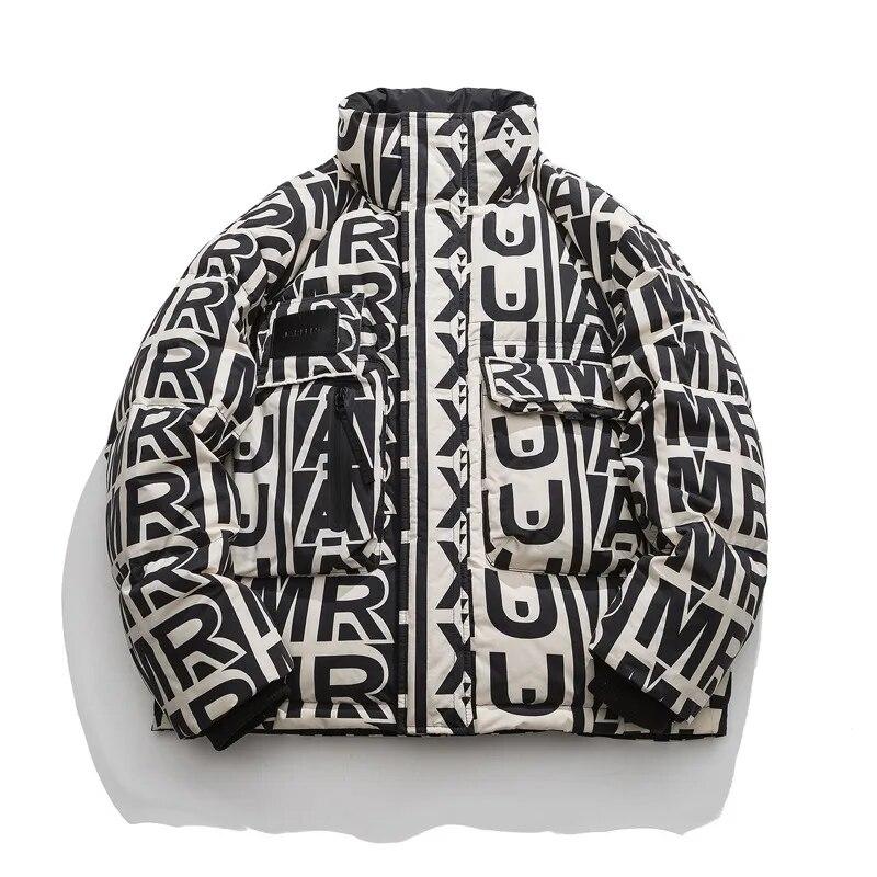 

High Street Fashion Hip Hop Letter Printing Men s Down Coat Winter Standing Collar Casual Loose Harajuku Parka Oversize Jaqueta