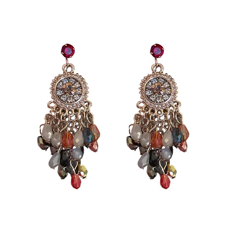Bohemian Rhinestone Crystal Flower Tassel Silver Earrings - Vintage Ethnic High-End Jewelry