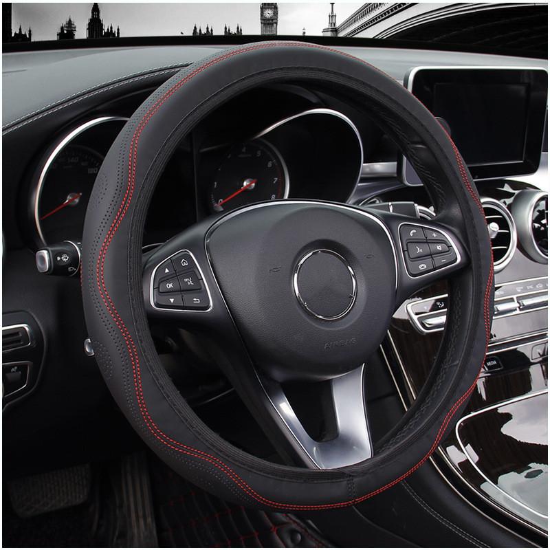 Breathable Fiber Leather Embossed Car Steering Wheel Cover For Universal Diameter 38cm For Auto Interior Accessories