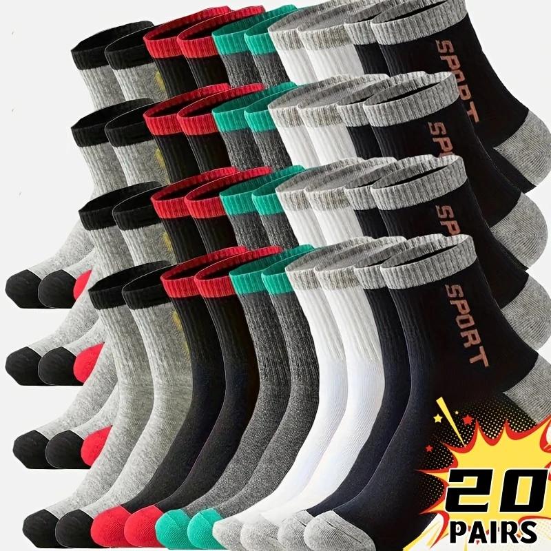 5/10/20 Pairs Men's Breathable Sports Socks - Moisture-Wicking, Reinforced Heel & Toe, All-Season Athletic Socks
