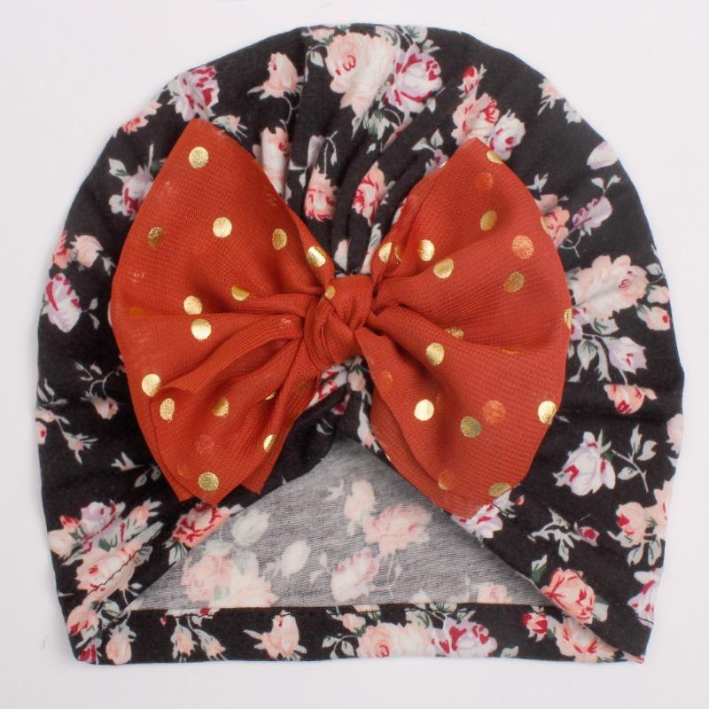 Seasonal new printed children's hats, baby bow headgear, thin girls' hats for infants and young children