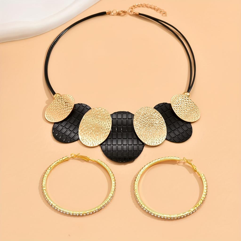 Kolczyki Naszyjnik Punk Style Biżuteria Zestaw Przesadny Wzór Płyty Pasuje Do Codziennych Strojów