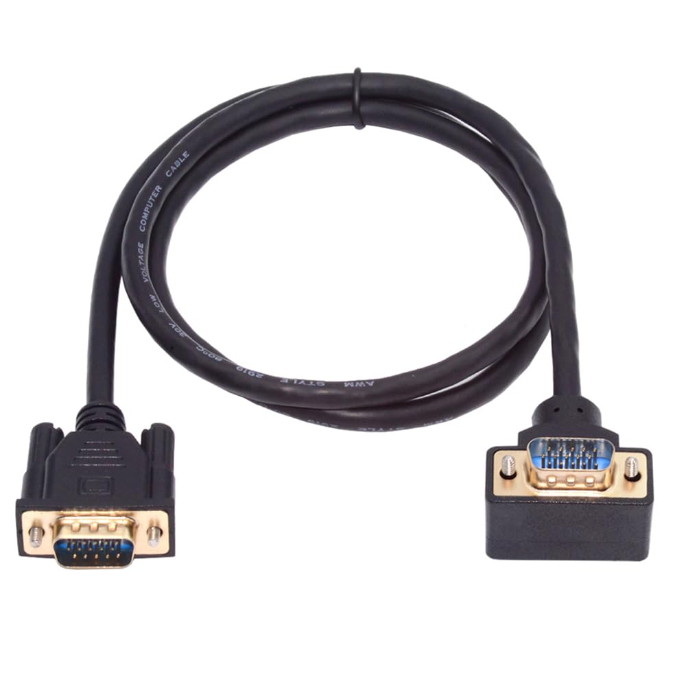 Xiwai 90 Degree VGA RGB Upward Male To Straight Male Extension for Computer Monitors and Cable, Cord, 3COAX+6C, Projectors, 1m/3.3ft