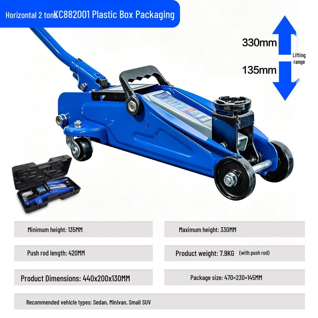 2-Ton Horizontal Hydraulic Car Jack for SUVs – 3T Tire Change Tool