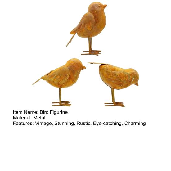 3 Pcs Rusty Metal Bird Figurine Vintage 3D Bird Sculpture Farmhouse Outdoor Decoration for Patio Yard Garden