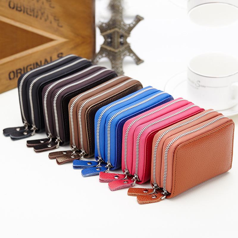 New card bag wholesale organ card bag card cover double zipper card bag multi-card position first layer cowhide change bag