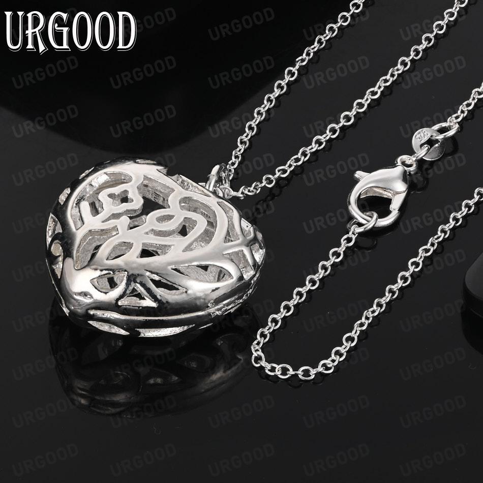 925 Sterling Silver Romantic Art Hollow Love Pendant Necklace - Beautiful Wedding Jewelry 45cm