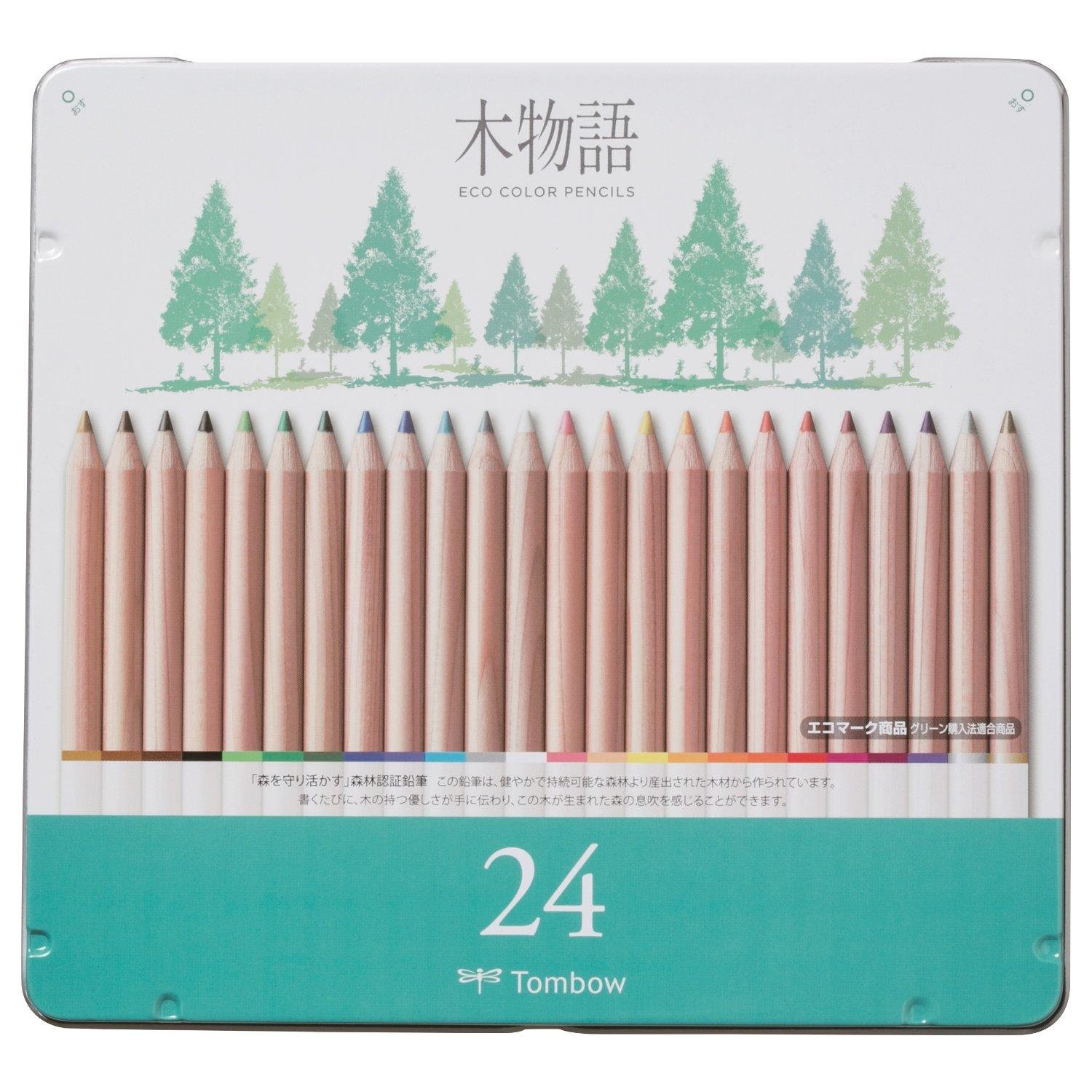Tombow Цветные 24 Цветных Карандаша с Текстурой Дерева, Цвета, S-Кимоногатари (Натуральные карандаши), Олово, CB-RS24C