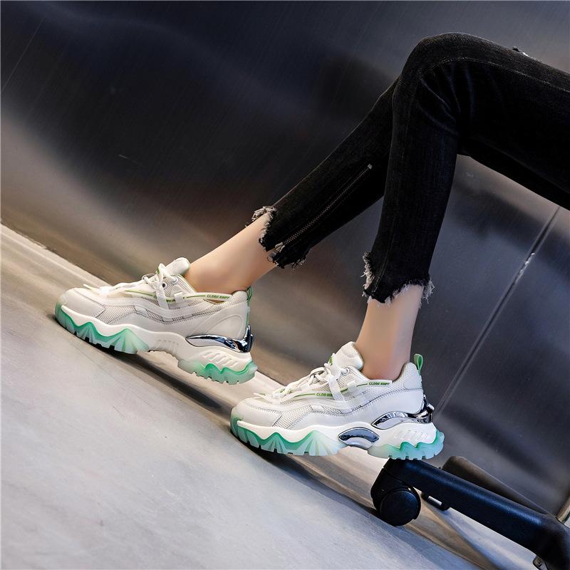 Absorbent Sole Dad Shoes Spring 2025 New Sports Heightening Casual Shoes Women's Heightening Running Breathable Leather Women's Shoes
