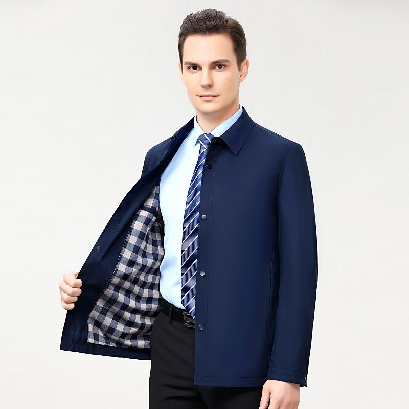 Jacket Men's Spring and Autumn Jacket High-end Mulberry Silk Dad Middle-aged Casual Button-led Lapel Men's Jacket