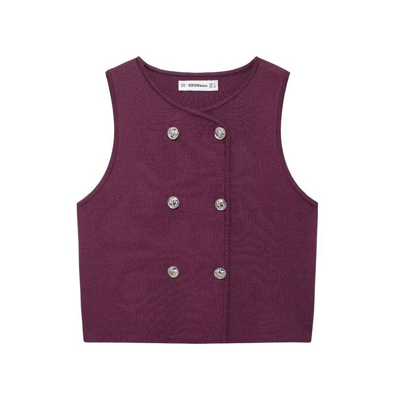 Fashion Style 2024 Autumn New Women's Clothing Easiest for Match Pink Plain Weaving Knitting Sleeveless Shorts Vest 5536113