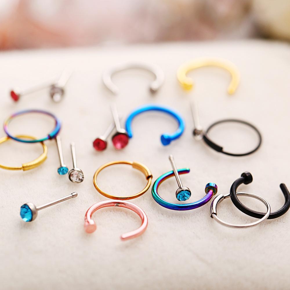 22pcs/set U Shaped Fake Piercing Nose Ring Stainless Steel Hoops Septum Rings Jewelry