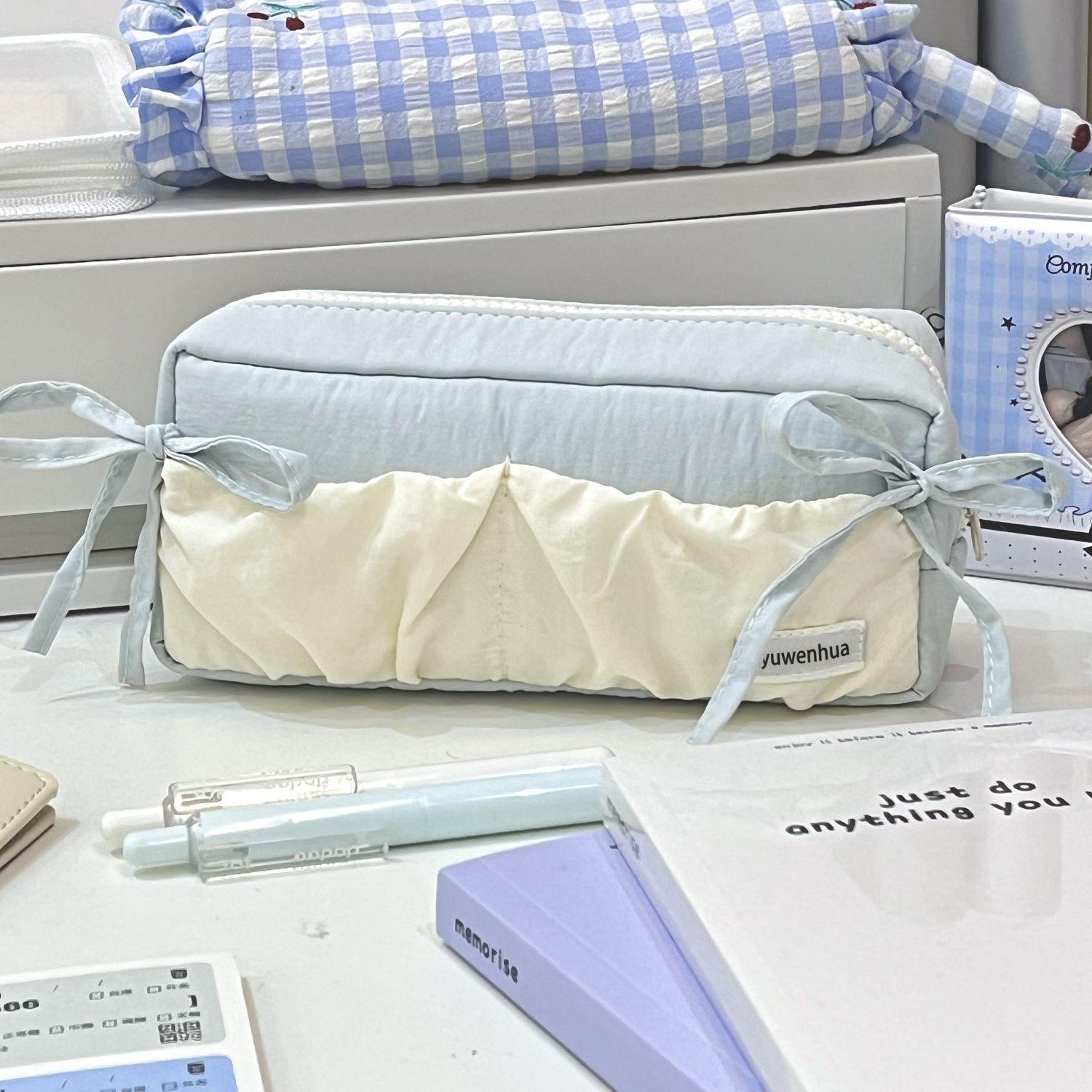 

Минималистичная сумка для облачного хранения Милый кавайный тканевый органайзер с ленточным бантом Девочки Дом Офис Хранение для ручки печати скотча