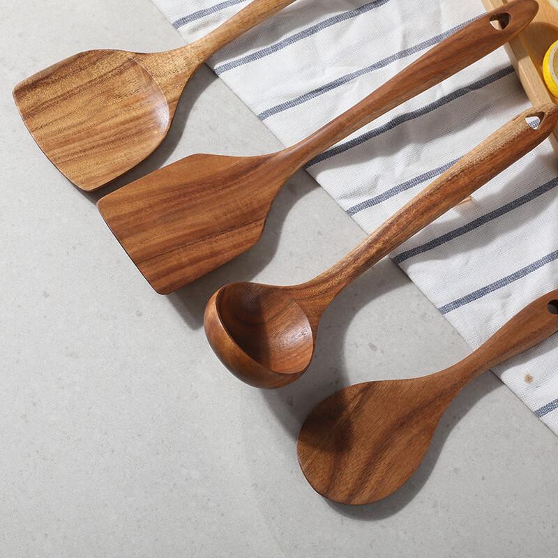 ZISIZ Teakholz 9-teiliges Küchenutensilien-Set mit Haken