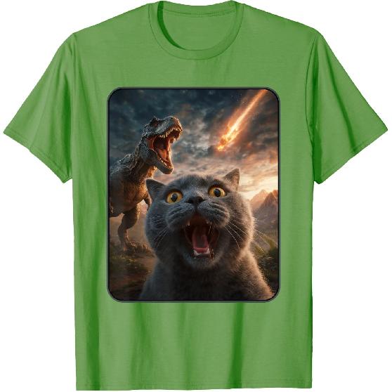 Cat Selfie with T-Rex Dinosaur Funny Cat T Rex Shirt Meme T-Shirt