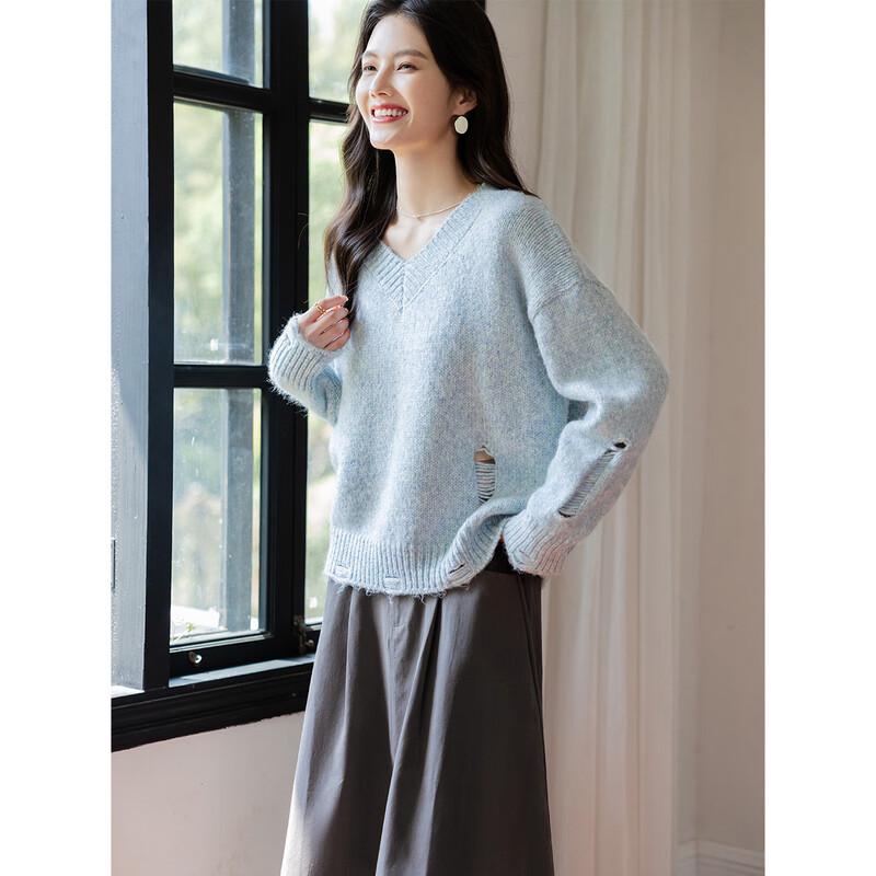 MOKANA Women's V-Neck Long Sleeve Knit Sweater
