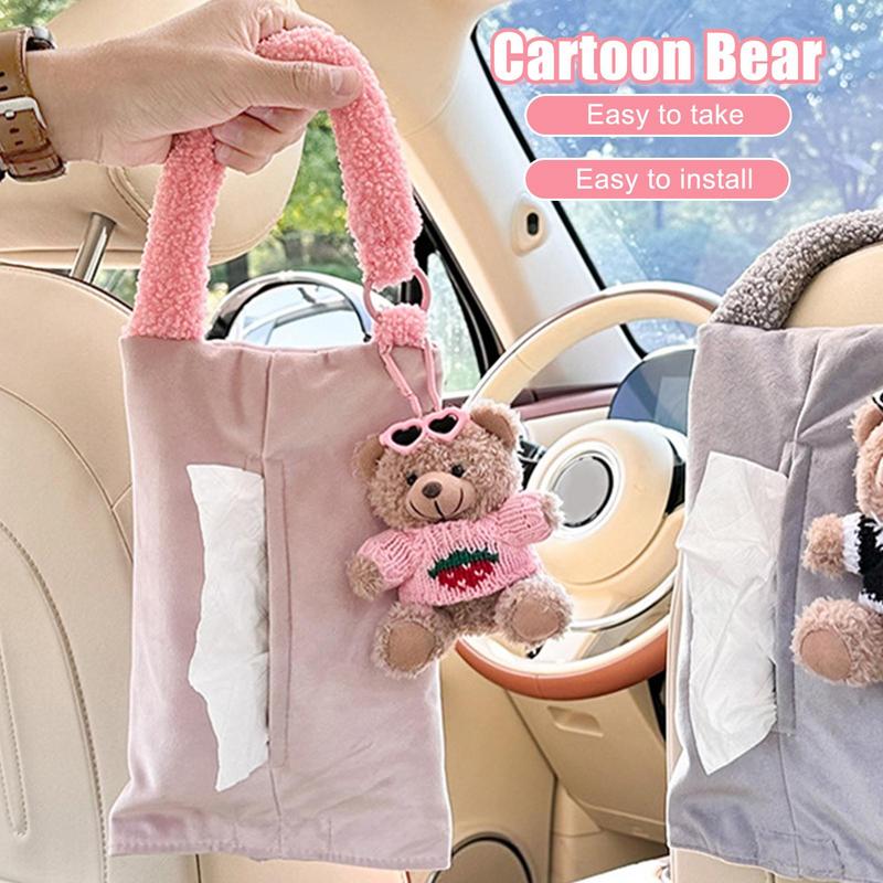 Tissue Box For Car Cartoon Tissue Storage In Car Plush Backseat Car Tissue Case Holder Multifunctional Tissue Box Storage For