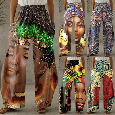 Women's Pants Print Casual Straight Leg Loose Wide Leg Large Size Trousers Classic Trendy Pants Dashiki