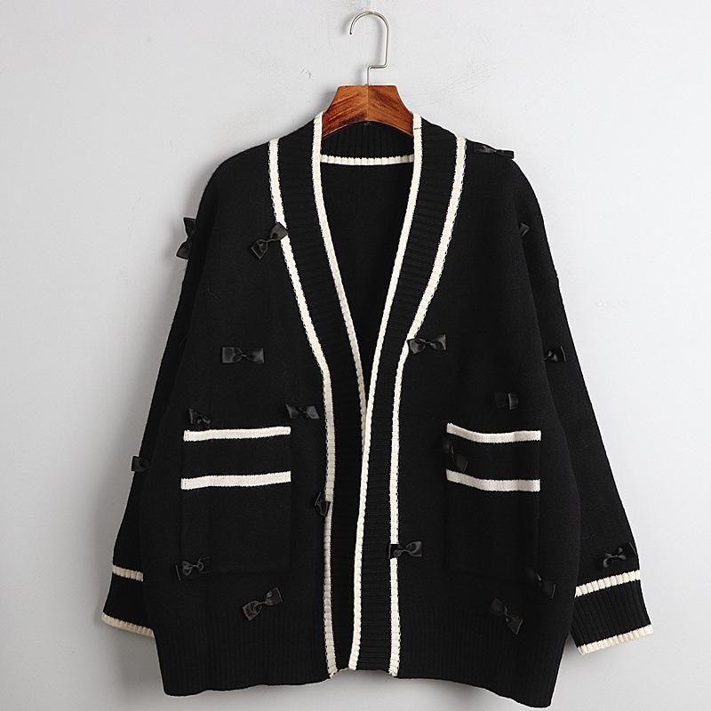 

Осінньо-зимовий светр Жіночий кардиган Вільний вуличний в’язаний светр Пальто В’язана жіноча куртка з милим мультяшним принтом з V-подібним вирізом One Size чорний