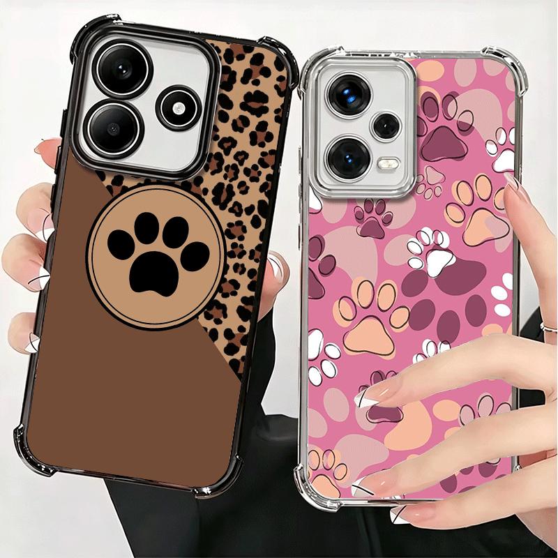 Dog Footprint Paw Cute Pattern Plating Phone Case For Xiaomi Redmi Note 14 15 Pro Plus 13 12 11 11S 11T 10 9S 9 5G Anti-Fall Air
