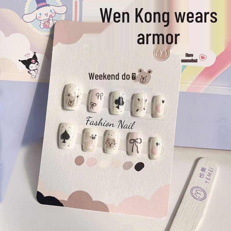 

Очаровательные аниме мультяшные типсы для ногтей для детей - Накладные ногти для ношения со сладкими наклейками для нейл-арта