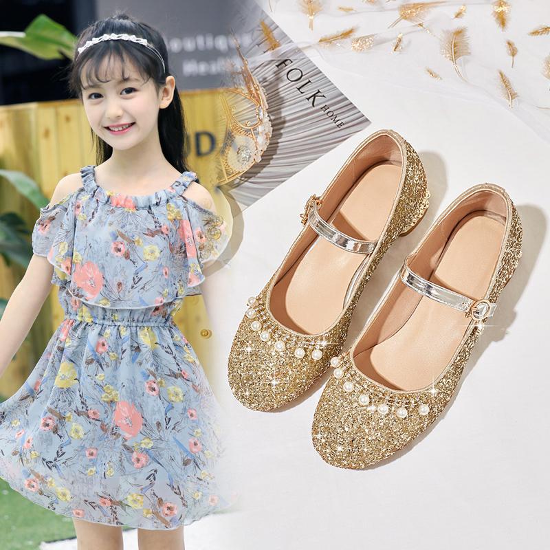 Girls dance shoes little girl student performance shoes crystal shoes runway princess shoes high heels children performance leather shoes