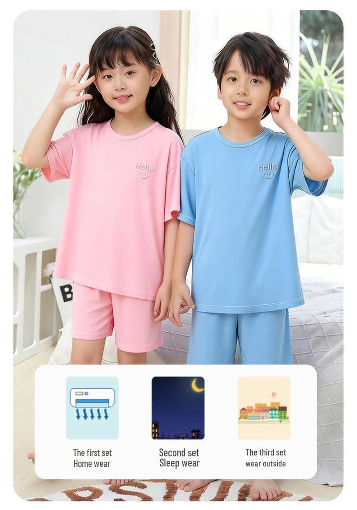 Gestricktes Tencel Kurzarm-Pyjamaset für Teenager für den Innen- und Außenbereich
