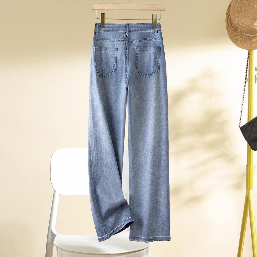 Women's High Waist Chinese Embroidery Straight Leg Jeans - Spring/Autumn 2025 Loose Slimming Drapey Design