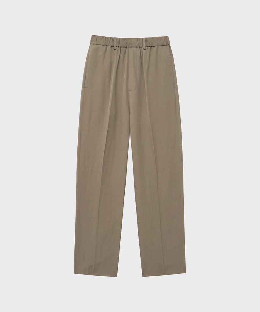 NOIRER Linen Elastic Waist Slacks (Beige)