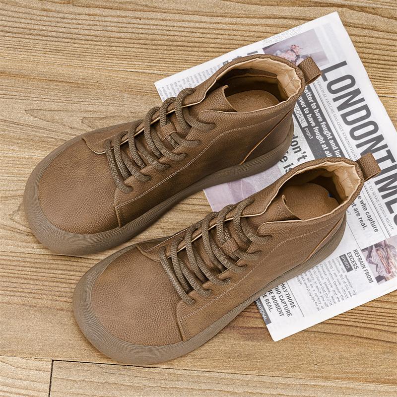 Outdoor Men Ankle Boots Fashion Men's Casual Shoes Leather Short Boots High Top Non-slip Work Boots Comfortable Walking Sneakers