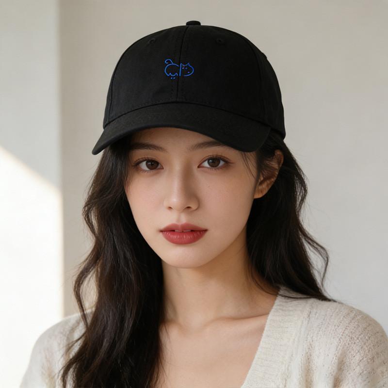 Cat Embroidered Baseball Cap With Wide Brim For Casual Spring Summer Wear