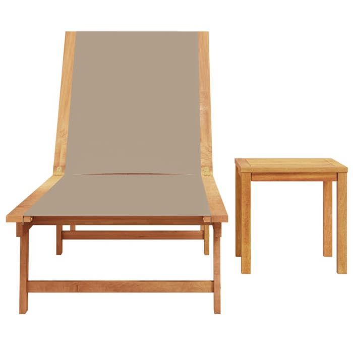 VidaXL Chaise longue et table taupe bois d'acacia solide et textilène, lit de soleil, lit de repos, chaise longue 4008419