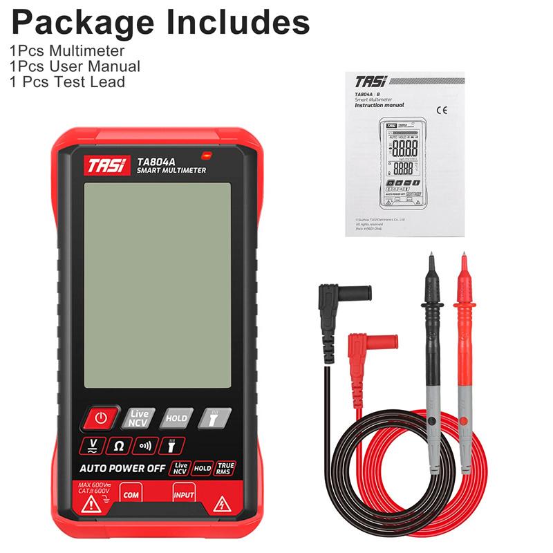 Tasi Digital Multimeter Ta804A Automatic Multimeter, Hd Color Display, Ultrathin, Smart, Ohm, Ncv, Ad/Dc Voltage Meter