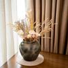Antique Grace Black Vintage Ceramic Vase with Dried Flower Bunch – Elegant Decorative Set for Home & Office Décor