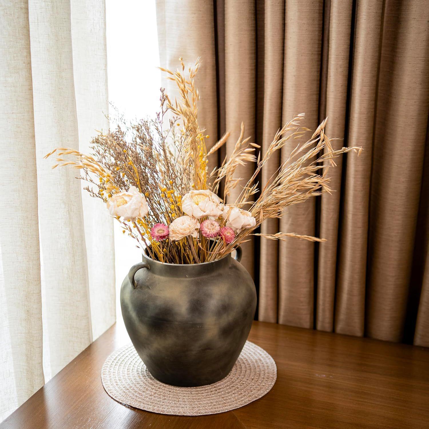 

Antique Grace Black Vintage Ceramic Vase with Dried Flower Bunch – Elegant Decorative Set for Home & Office Décor