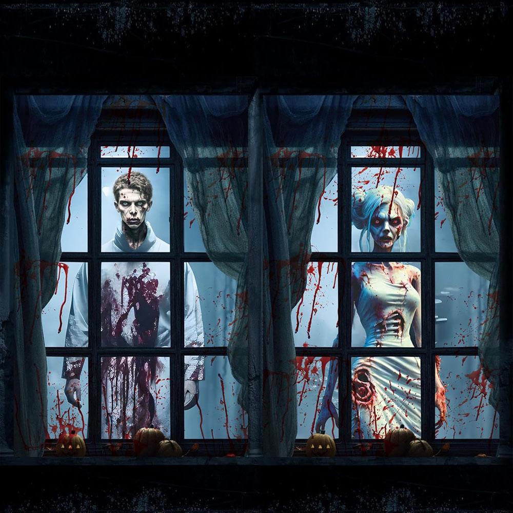 Halloween Window Decorations Female Ghost Halloween Window Horror Female Ghost Doll Curtain Set Horror For Party Decoration 80x120cm