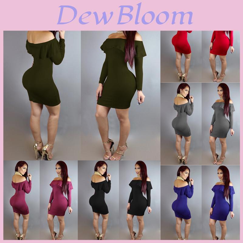 Elegant Women Strapless Bodycon Long Sleeve Evening Party Mini Dress Off Shoulder