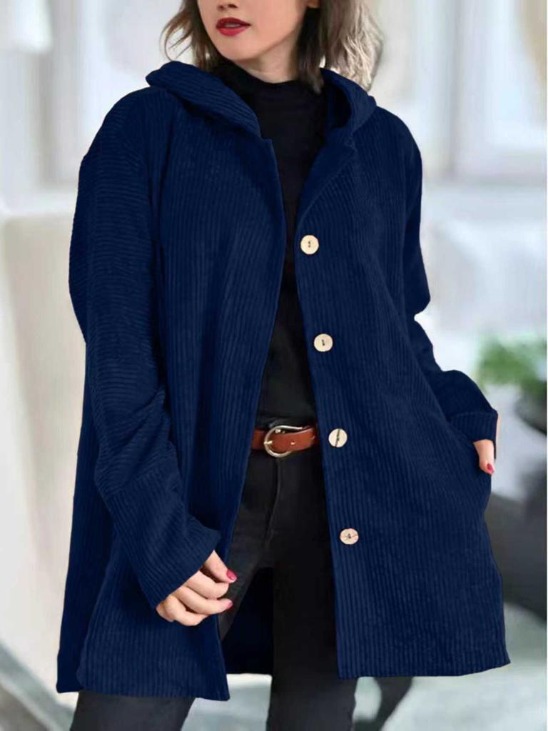 Women's Autumn Winter New Style Corduroy Loose Hooded Jacket