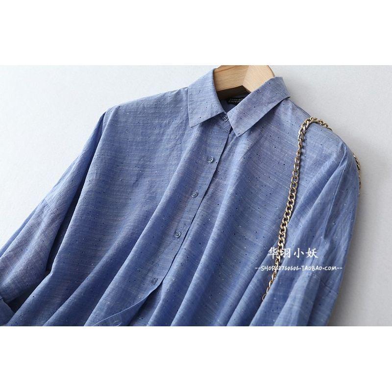 

It When You Are Too Fat ~ Plus Size Foreign Trade Women s Clothing Big Brand Original Single Cotton Dot Three-Quarter Sleeve Shirt Tail Single Shirt Dot Cowboy Blue Eurocode-XL