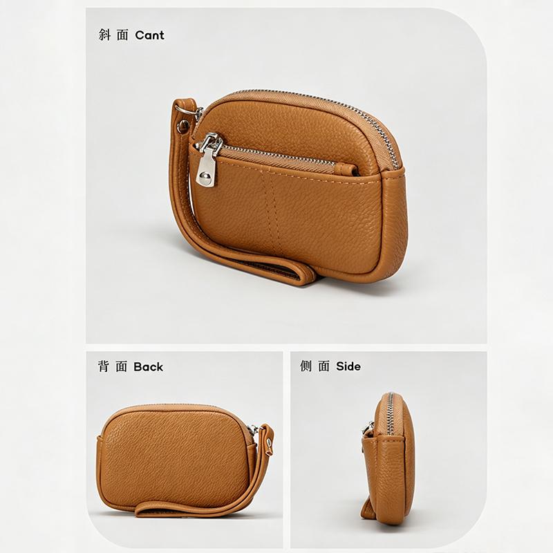 1Pcs Portable Pu Leather Women Mini Wallet Storage Bag Solid Color Students Coin Purse Large Capacity Zipper Wrist Key Bag