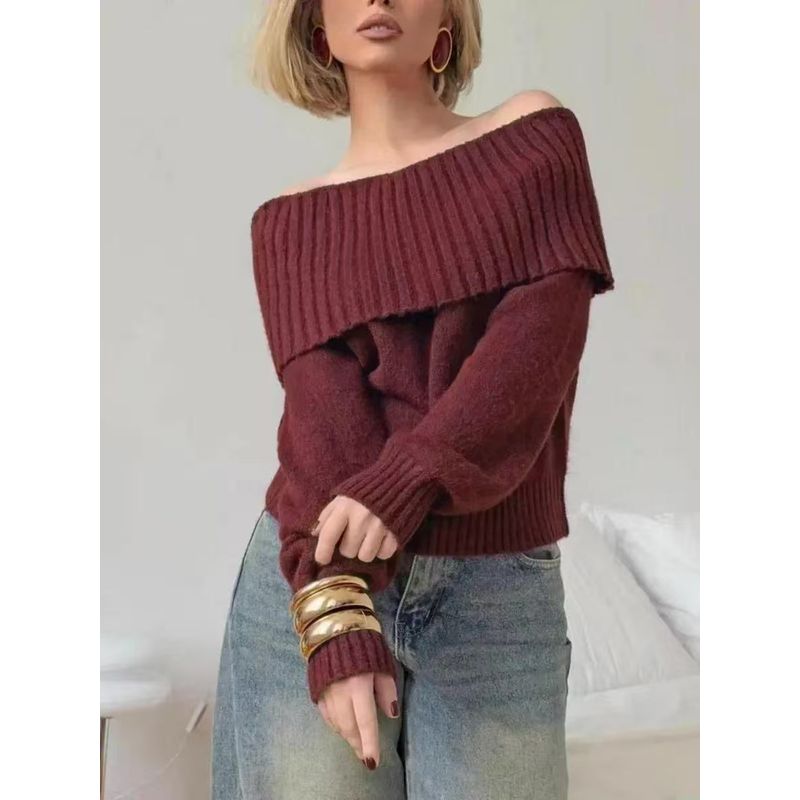 European and American Autumn and Winter New Sexy off-Shoulder Shoulder-Baring Knitting Sweater Sexy off Shoulder Sweater