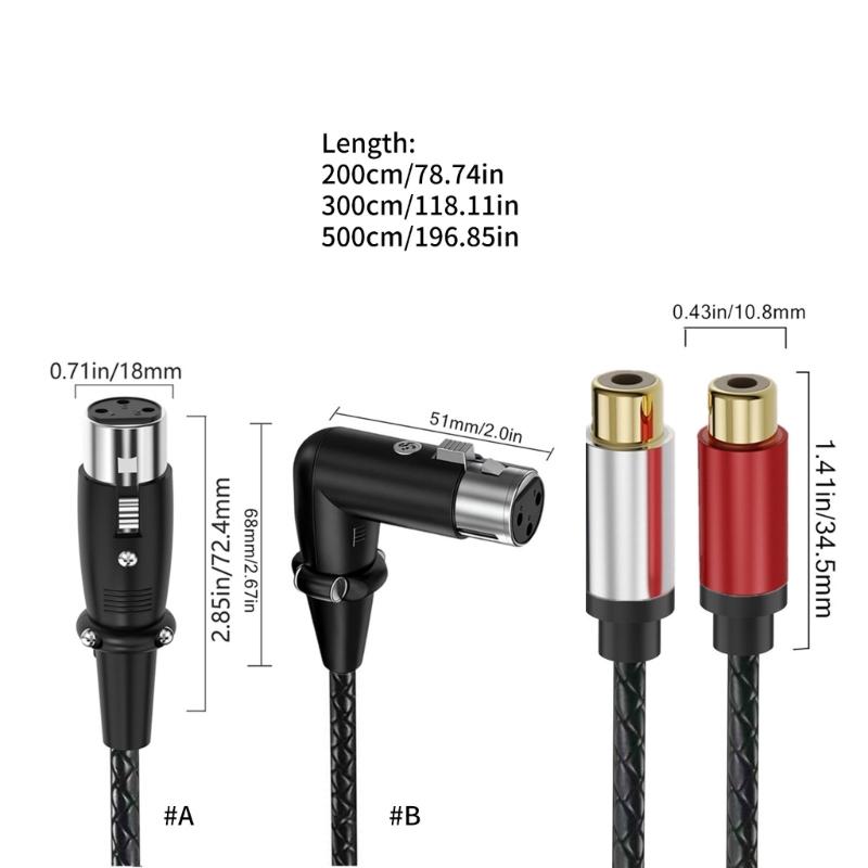 2RCA Female To 3Pin Female Sound Unbalanced Cable 3Pin To Double 2RCA Female Splitter Patching Cord Microphone Cable