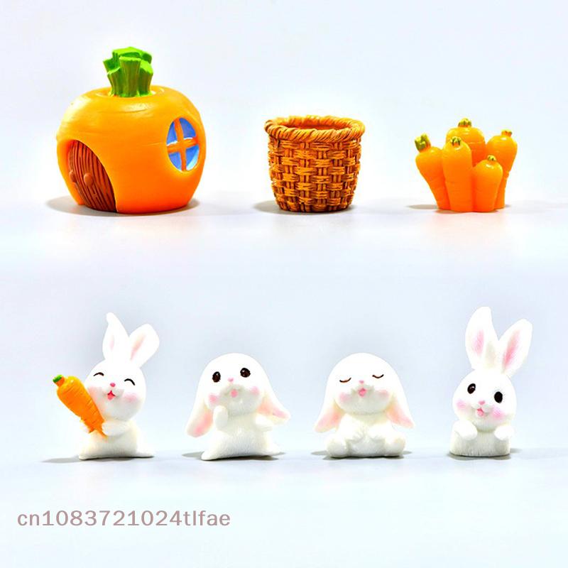Mini Resin Craft Rabbit Statue Easter Home Desktop Decoration Ornament Collectible