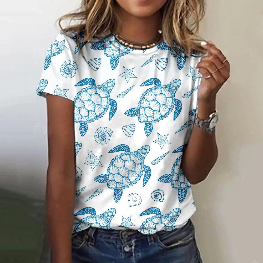 Turtle Jellyfish Pattern T-shirt 3D Printed with Marine Animals for Women's Short sleeved T-shirt