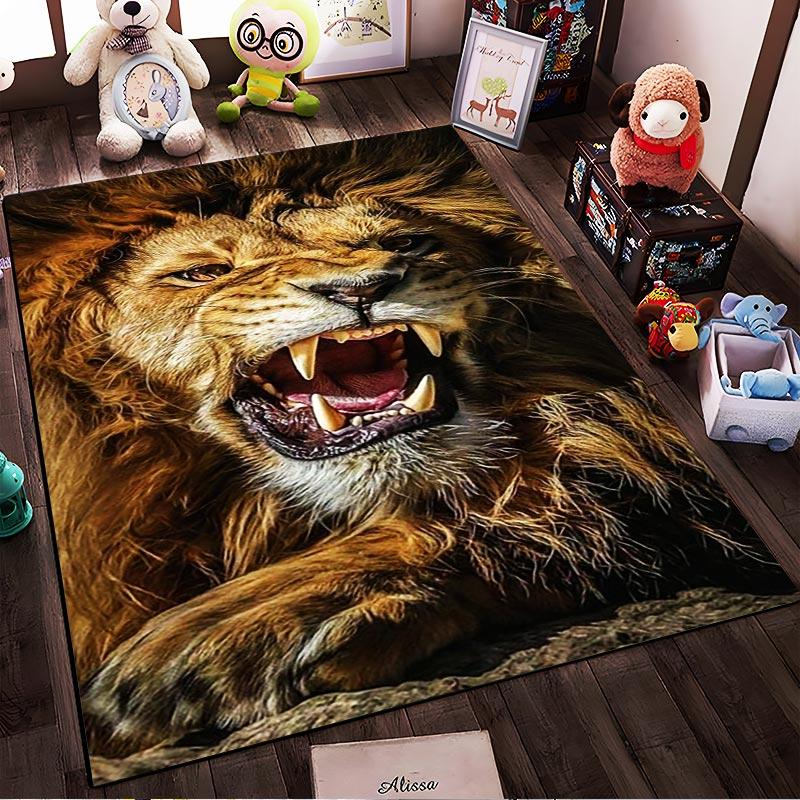 Lion Face Carpet for Living Room Decor, Fierce Animal Design Rug Suitable for use as an anti-slip for living room bedroom sofas
