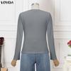 VONDA Women Casual Round Neck Long Sleeve Plain Front Cross Rib Blouse